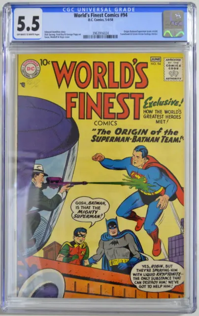 WORLD'S FINEST COMICS #94 CGC 5.5 Superman Batman DC 1958 ORIGIN Story