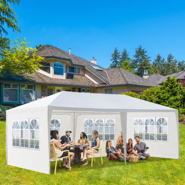 3x6m Gartenpavillon Partyzelt 4 abnehmbaren Seitenwände Pavillon Gartenzelt Weiß