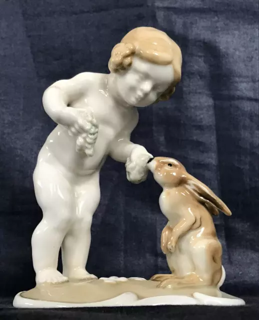 Hutschenreuther Porzellan Figur Kind + Hase Putto K. Tutter GIRL RABBIT FIGURINE