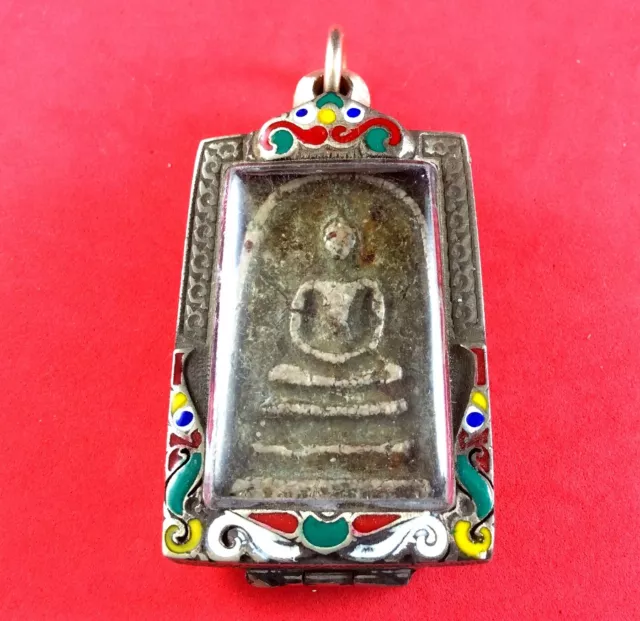 Somdej Wat Rakang Buddha Antique Thai Power Amulet Silver Casing Powerful P 10