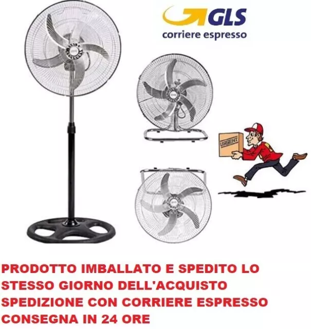 Ventilatore 3in1 Piantana Da tavolo Parete 3 Velocita Oscillazione 65W Pale 50cm