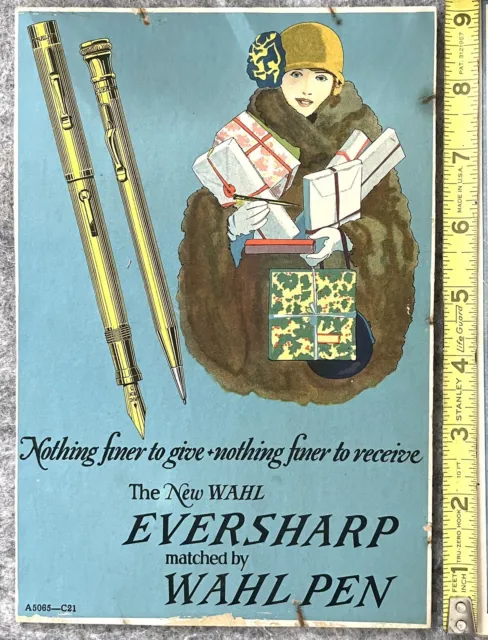 Scarce Wahl Eversharp Christmas Fountain Pen Cardboard Advert