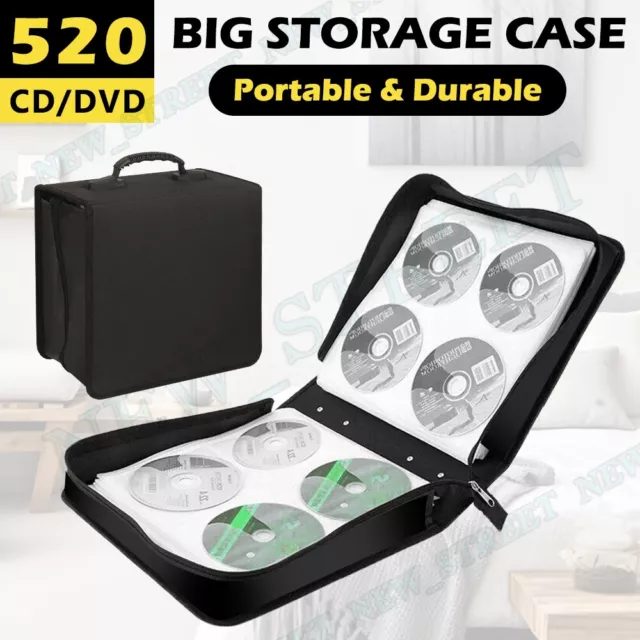 Portable 520 Disc CD DVD Case Wallet Sleeves Storage Holder Folder Bag Box Large