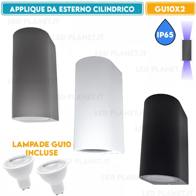 Applique Faretto Cilindro Ip65 A Parete Led Esterno Giardino Doppia Luce Gu10