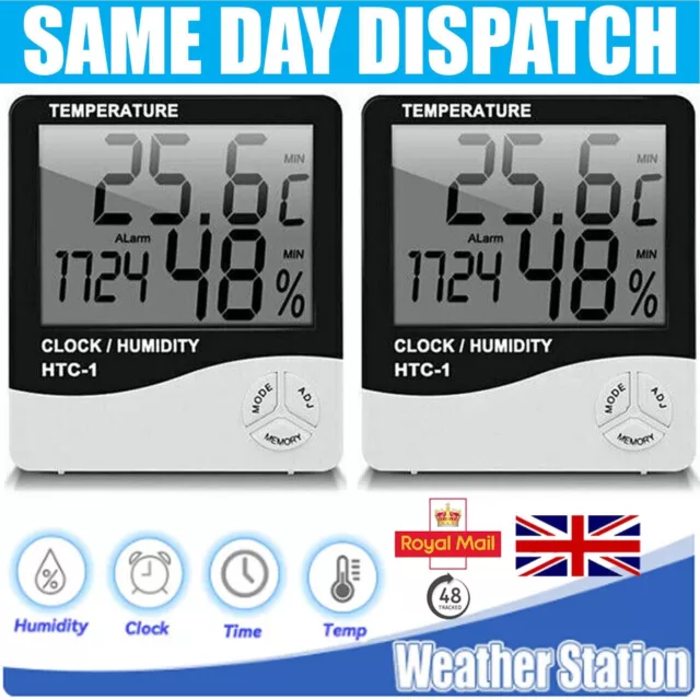 2X Digital LCD Indoor Clock Thermometer Hygrometer Humidity Meter Monitor Sensor