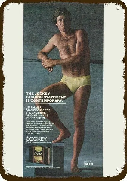 1980 JIM PALMER & Jockey Men's Underwear Vntg-Look DECORATIVE REPLICA METAL SIGN