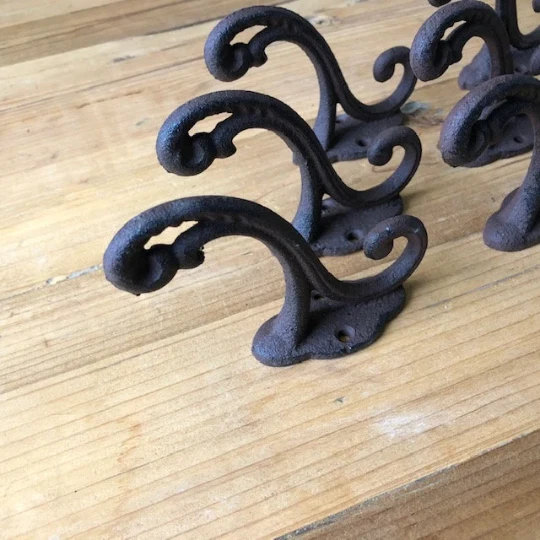 6 Cast Iron Rustic Victorian Style Coat Hooks Hook Rack Hall Tree Vintage Look 3