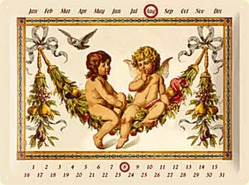 Pfunds - Engel Kalender Blechschild, 40 x 30 cm, gewölbt & Motiv geprägt