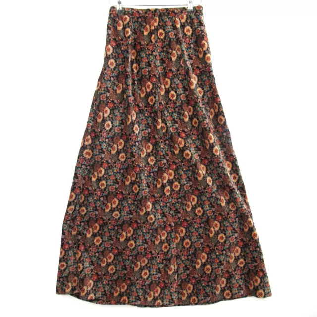 St Michael 1970's Vintage Velvet Maxi Skirt UK8-10 Floral Autumn Retro Whimsical