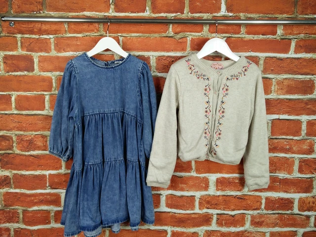 Girls Bundle Age 6-7 Years Next Sergent Major Denim Dress Knit Cardigan 122Cm