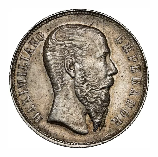 1866, Mexico, Maximilian I of Austria. Rare Silver 50 Centavos Coni. NGC AU-58!
