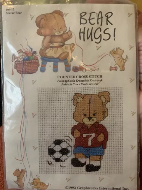 Bear Hugs Counted Cross Stitch Kit Football Teddy No 7 Aida 14 Embroidery DMC