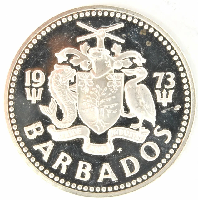 1973 Barbados Ten Dollars Sterling Silver Proof Coin Neptune KM# 17a