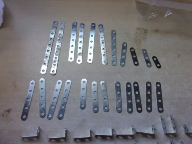 Meccano 50+ Zinc Assorted Narrow Strips & Brackets. Aged Condition 2