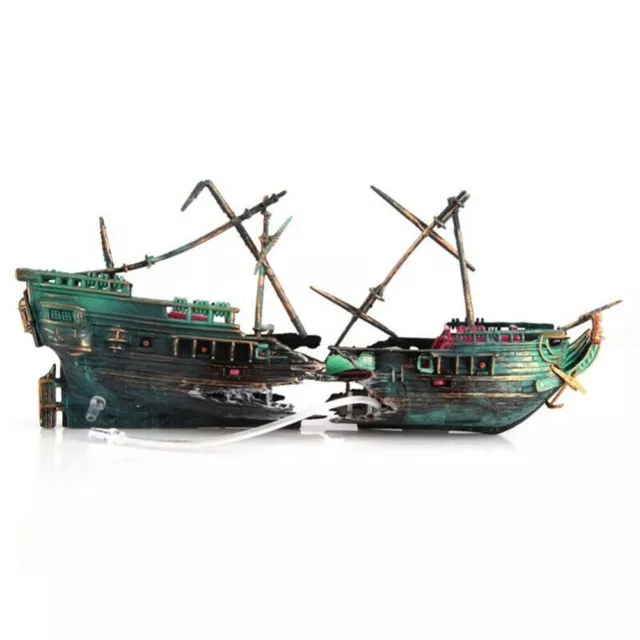 Aquarium Ornament Shipwreck Wreck Boat Sunk Ship Air Split Fish Tank Cave Decor