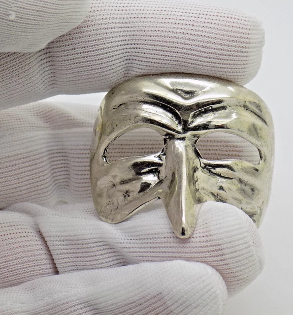 Vintage Italian Handmade Genuine Silver Pulcinella Carnival Mask Figurine Decor