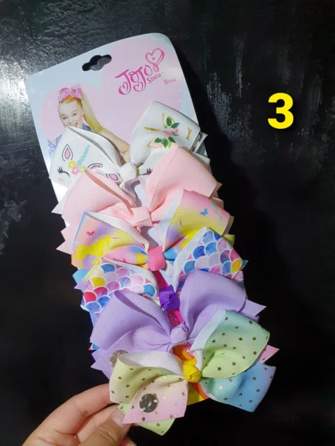 SUPER  SALE 5  SETs JOJO SIWA 30Pcs Rainbow Printed Knot Ribbon Bow Hair Clips