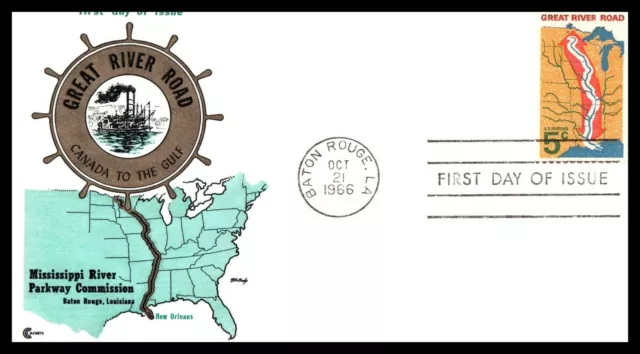 First Day Cover Scott's # 1319 5¢ Great River Road 1966 Baton Rouge