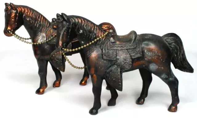 Copper Tone Horse Figurine Set Of 2 Carnival Prize 1940s Equestrian Home Decor