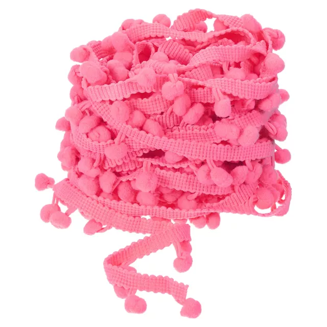 20 Yards Pom Pom Ball Fringe Trim Ribbon Sewing Trim DIY Crafts, 8mm Pink