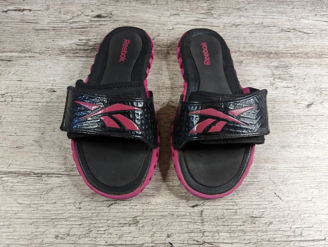 REEBOK ZIGNANO SLIDE Sandals Womens 6 Black Pink Hook Loop Strap