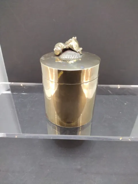 Vtg Andrea by Sadek Solid Brass Canister Jar  Lid Heavy Brass Shell's Design