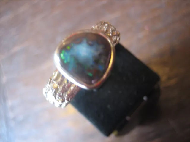 WMM-prachtvoller Schwarzer Opal Black Opal Ring 585er Gold Borkenmuster Unikat ! 2