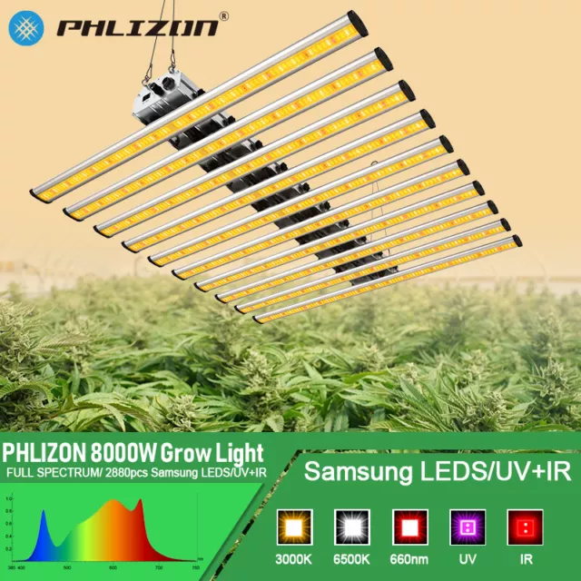 8000W w/Samsung 561c Grow Light Dimmable 10Bar LED Plant Light Full Spectrum CO2