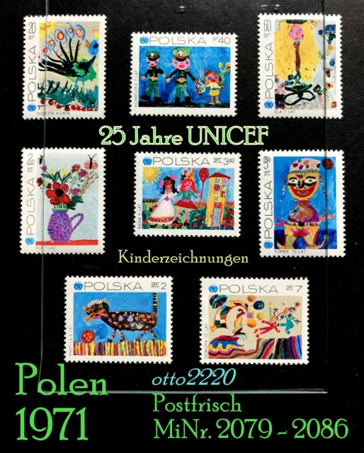 Polen 1971, MiNr. 2079 - 2086; "25 Jahre UNICEF - Kinderzeichnungen", Postfrisch