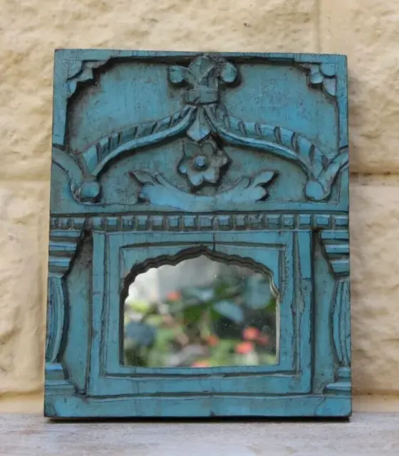 Vintage Style Solid Wooden Hand Carved Indian Furniture Handicraft Wall Mirror