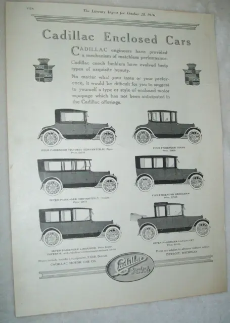 1916 Cadillac Coupe Victoria Convertible Brougham Limousine Landaulet mag car ad