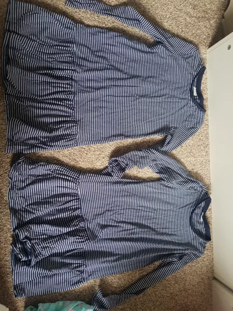 4 Items Twin Girls 2 Dresses 2 T Shirts Age 7 8 9 Years Blue White Bundle