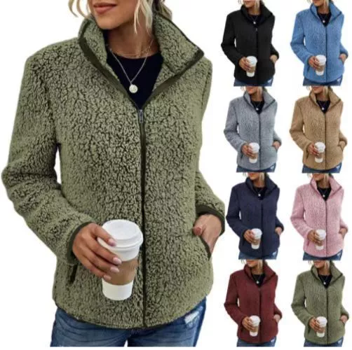 Womens Teddy Bear Fleece Fluffy Winter Coat Ladies Hoodies Jacket Zip Up Outwear
