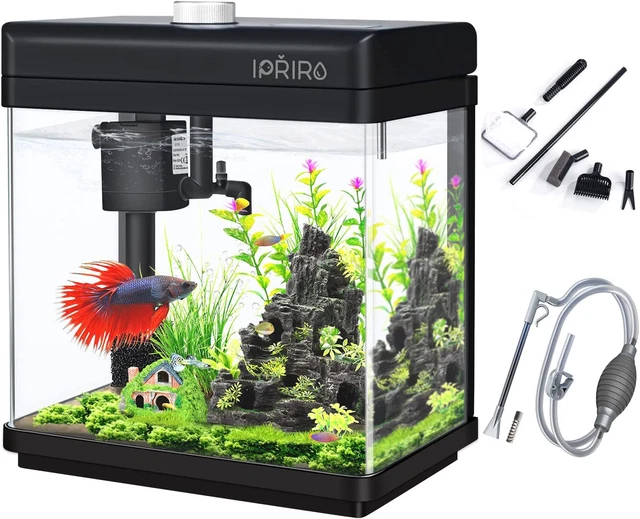 Glass Betta Aquarium Starter Kits Fish Tank LED Light & Temp Display 1.5 Gallon