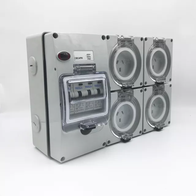 10A AMP RCD Protected 4x 3 Pin Sockets Outlet Weather Proof IP66  Switchboard