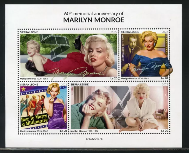 Sierra Leone 2022 60th Gedenken Jubiläum Von Marilyn Monroe Blatt Mint Nh
