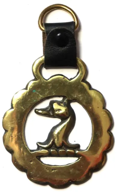Vintage 4" Martingale Brass Leather DUCK Hanging Medallion HORSE Ornament A9