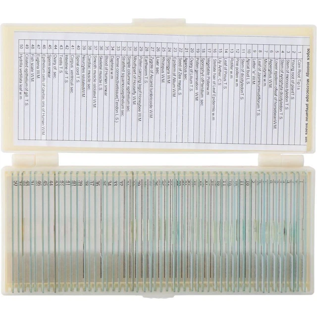 50pcs Includes Case 50 Prepared Microscope Slides
