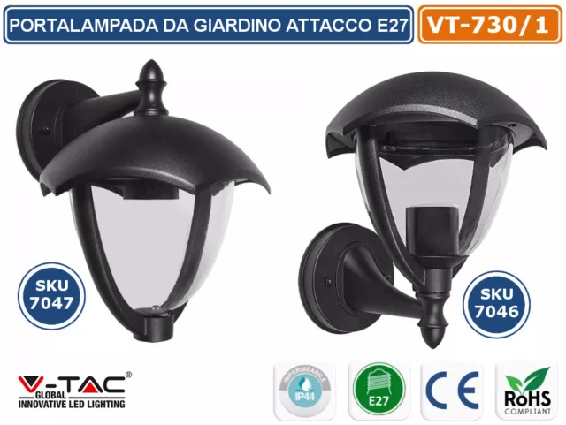 V-Tac Lampada Da Muro Applique Da Giardino Lanterna E27 Da Esterno Ip44 Vtac