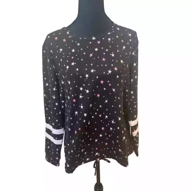 Kensie star black pink long sleeve pullover top comfort sporty Size XL NWOT