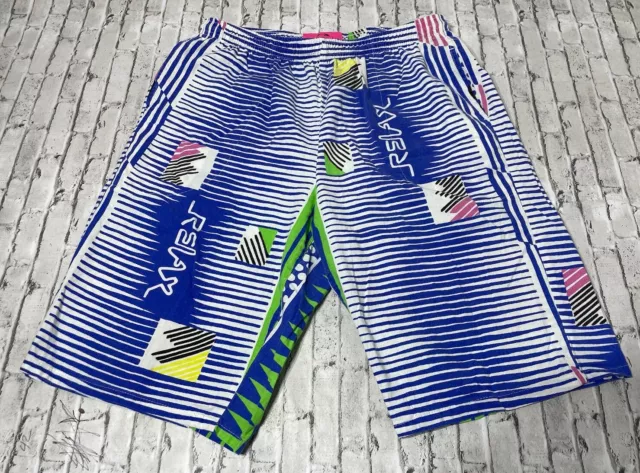 Vintage Surf Bust'r 80's 90's Blue Striped Swim Drawstring Large Made in USA