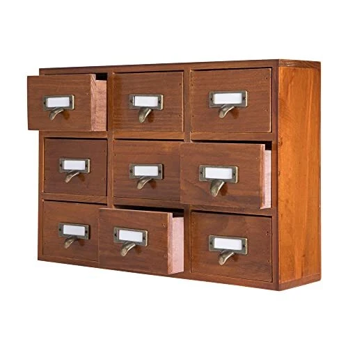 9 Drawers Library Card Catalog Cabinet with Labels Apothecary Cabine...