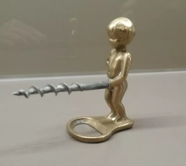 ANCIEN TIRE BOUCHON / DÉCAPSULEUR en BRONZE EROTIQUE MANNEKEN-PIS CORKSCREW 2