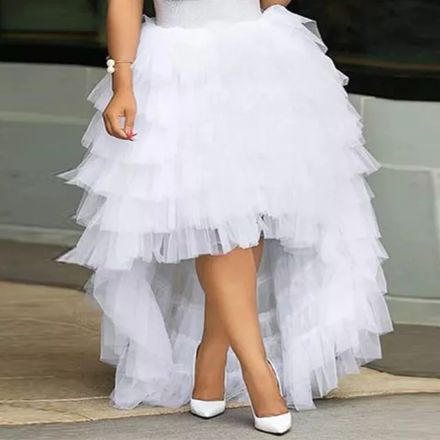 Womens Asymmetric Fishtail Tutu Dress Party Punk Tulle Layered Ruffle Mesh Skirt