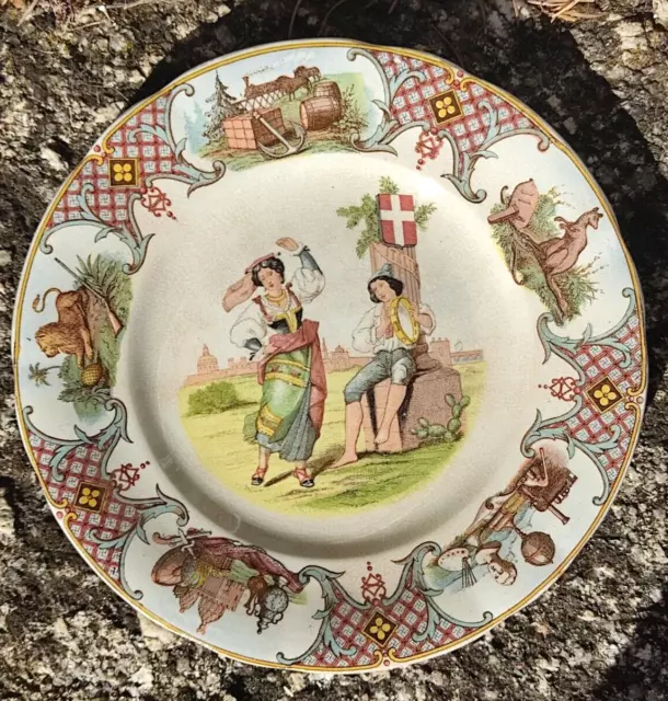 Sarreguemines Nations Assiette en faïence ancienne Suisse