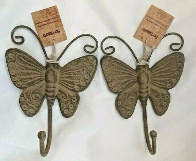 Pier 1 Imports~Cast Iron BUTTERFLY Coat Hook Hat Towel Wall Hanger 8 1/4 x 5 1/2