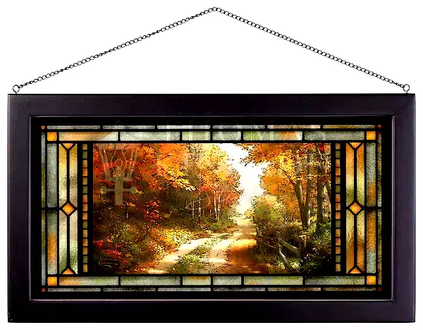 Thomas Kinkade  A Walk Down Autumn Lane 13″ x 23″ Framed Glass Art