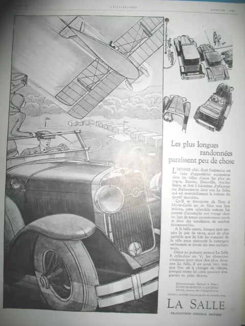 PUBLICITE DE PRESSE LA SALLE AUTOMOBILE LONGUE RANDONNéE FRENCH AD 1928
