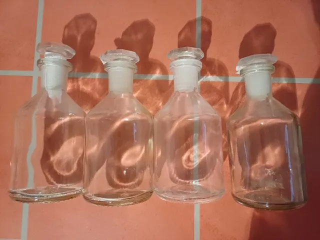 4 Enghalsflaschen 100ml Normschliff Klarglas Glasstopfen Chemie Labor Apotheke