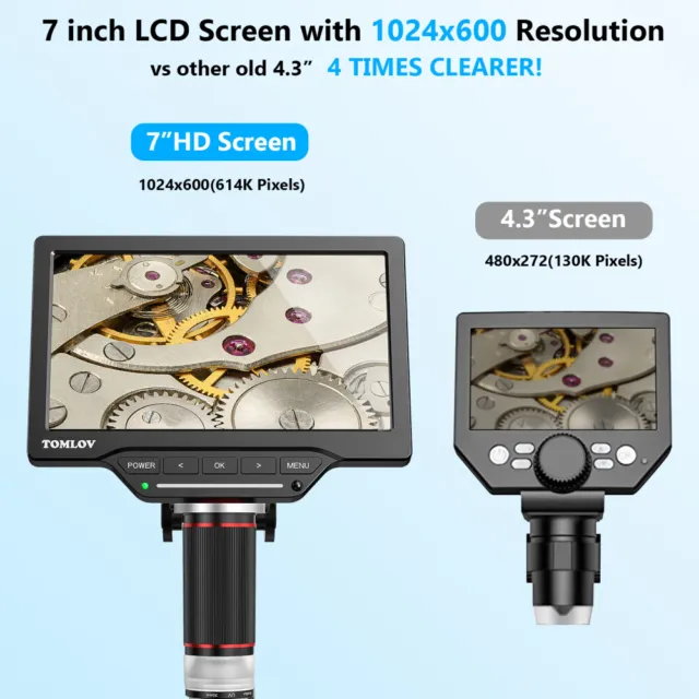 TOMLOV DM201 Pro HDMI Digitales Mikroskop 1200X Stand 7 Zoll LCD 16MP Münze 3